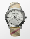 Burberry The City Chronograph White Dial Haymarket Leather Strap Watch For Men - BU9360 Buy Now By Burberry