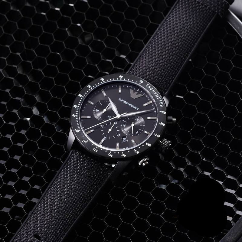 Emporio Armani Mario Chronograph Quartz Black Dial Black Nylon Strap Watch For Men - AR11453 Buy Now By Emporio Armani
