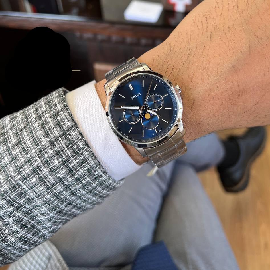 Fossil Neutra Minimalist Moonphase Blue Dial Silver Steel Strap Watch for Men - FS5907 Buy Now By Fossil