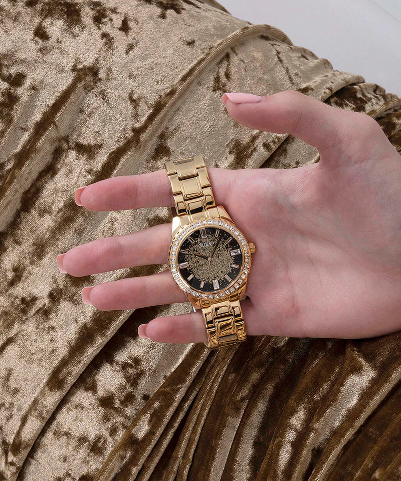 Guess Night Life Diamonds Black Dial Gold Steel Strap Watch for Women - GW0405L2 Buy Now By Guess