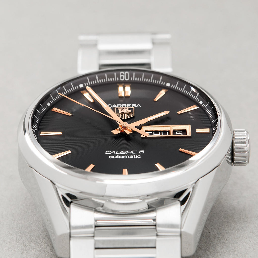 Tag Heuer Carrera Calibre 5 Automatic Black Dial Silver Steel Strap Watch for Men - WAR201C.BA0723 Buy Now By Tag Heuer