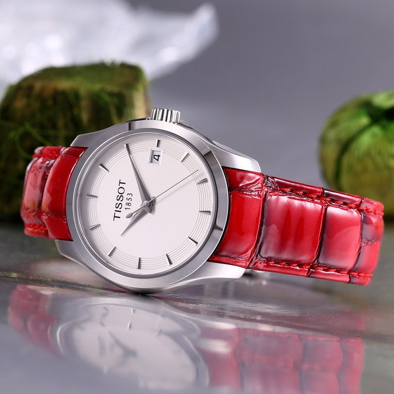 Tissot Couturier White Dial Red Leather Watch For Women - T035.210.16.011.01 Buy Now By Tissot