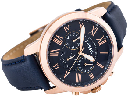 Fossil Grant Chronograph Blue Dial Blue Leather Strap Watch for Men - FS4835 Buy Now By Fossil