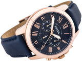 Fossil Grant Chronograph Blue Dial Blue Leather Strap Watch for Men - FS4835 Buy Now By Fossil