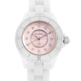 Chanel J12 Quartz Diamonds Pink Dial White Steel Strap Watch for Women - J12 H5513 Buy Now By Chanel