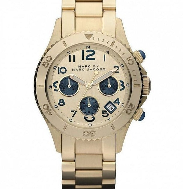 Marc Jacobs Rock Metal Chronograph Gold Dial Gold Steel Strap Watch for Men - MBM3158 Buy Now By Marc Jacobs