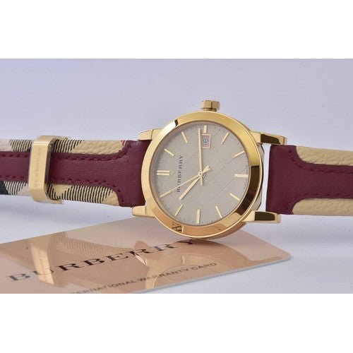 Burberry Heritage Nova Gold Dial Haymarket Red Leather Strap Watch for Women - BU9111 Buy Now By Burberry