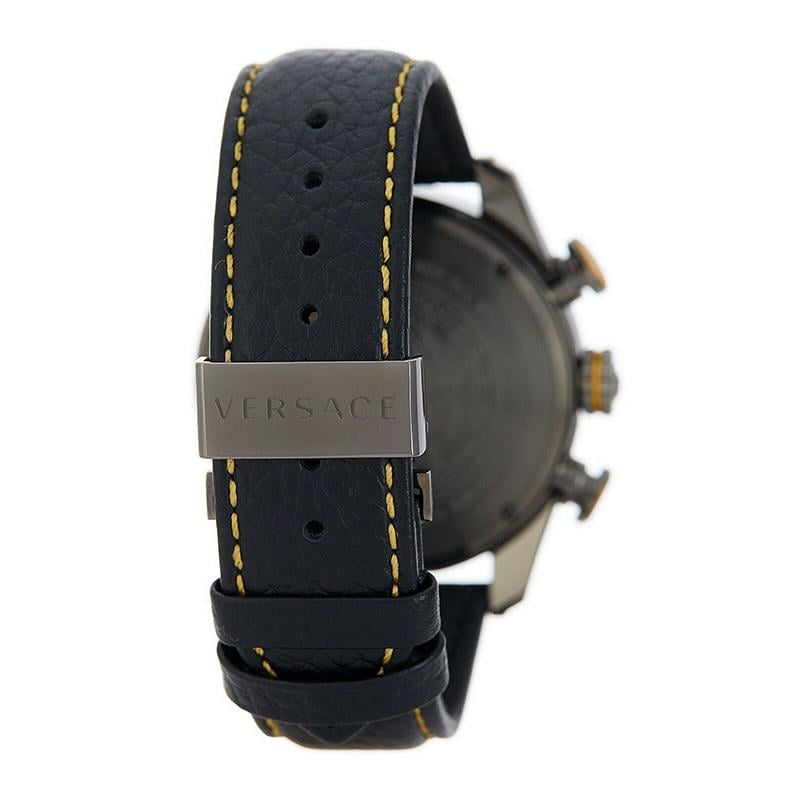 Versace V Ray Chronograph Grey Dial Black Leather Strap Watch for Men - VDB020014 Buy Now By Versace