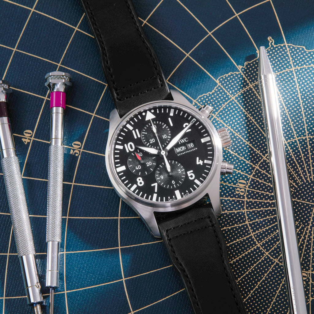 IWC Pilot's Watch Chronograph Black Dial Black Leather Strap Watch for Men - IW377709 Buy Now By IWC