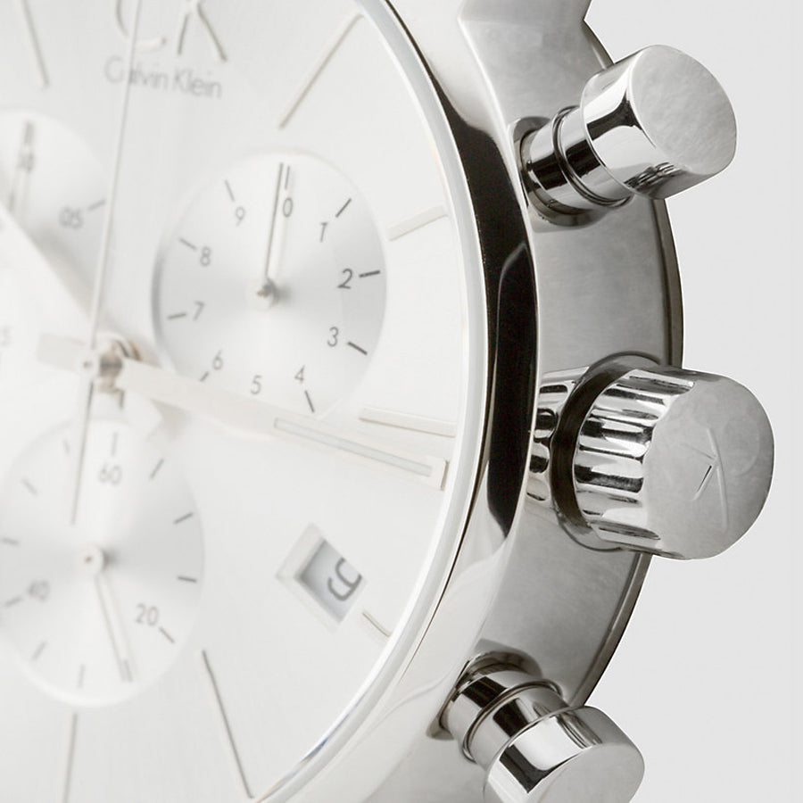 Calvin Klein City Chronograph Silver Dial Black Leather Strap Watch for Men - K2G271C6 Buy Now By Calvin Klein