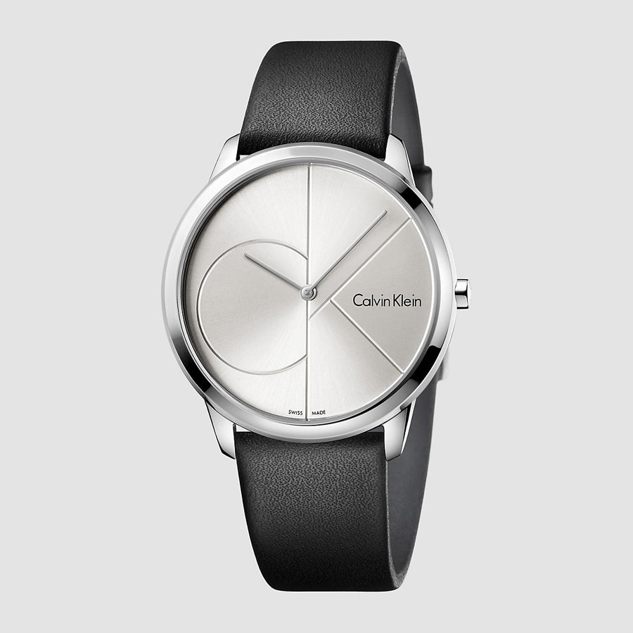 Calvin Klein Minimal Silver Dial Black Leather Strap Watch for Men - K3M211CY Buy Now By Calvin Klein