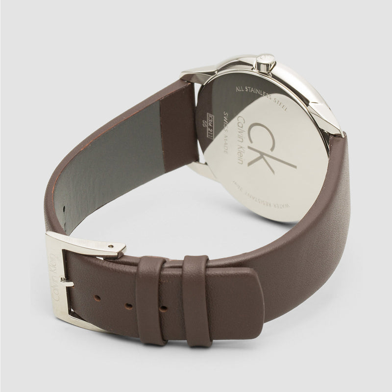 Calvin Klein Minimal Silver Dial Brown Leather Strap Watch for Men - K3M211G6 Buy Now By Calvin Klein
