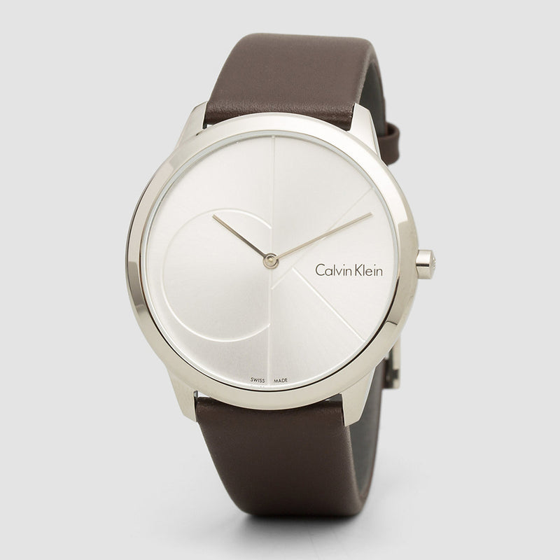 Calvin Klein Minimal Silver Dial Brown Leather Strap Watch for Men - K3M211G6 Buy Now By Calvin Klein