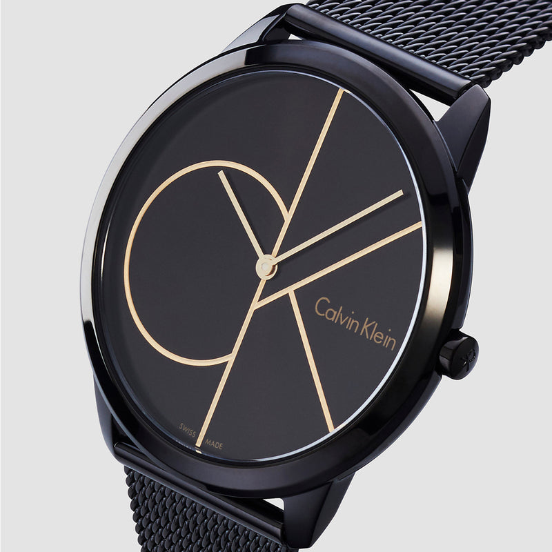 Calvin Klein Minimal Black Dial Black Mesh Bracelet Watch for Women - K3M224X1 Buy Now By Calvin Klein