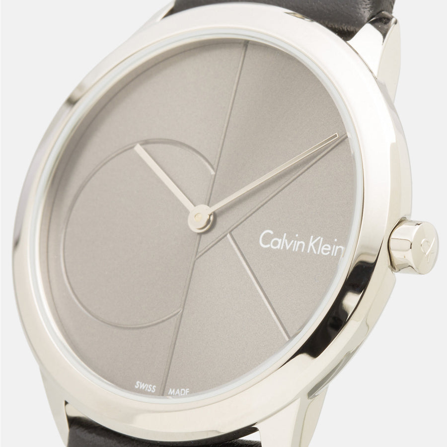 Calvin Klein Minimal Grey Dial Black Leather Strap Watch for Men - K3M221C3 Buy Now By Calvin Klein