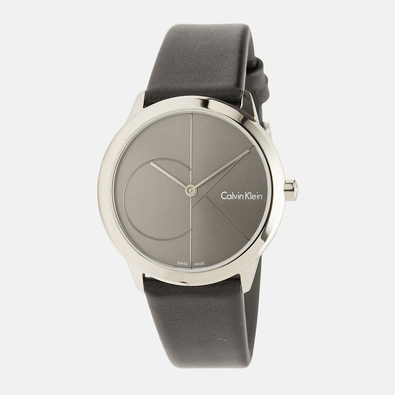 Calvin Klein Minimal Grey Dial Black Leather Strap Watch for Men - K3M221C3 Buy Now By Calvin Klein