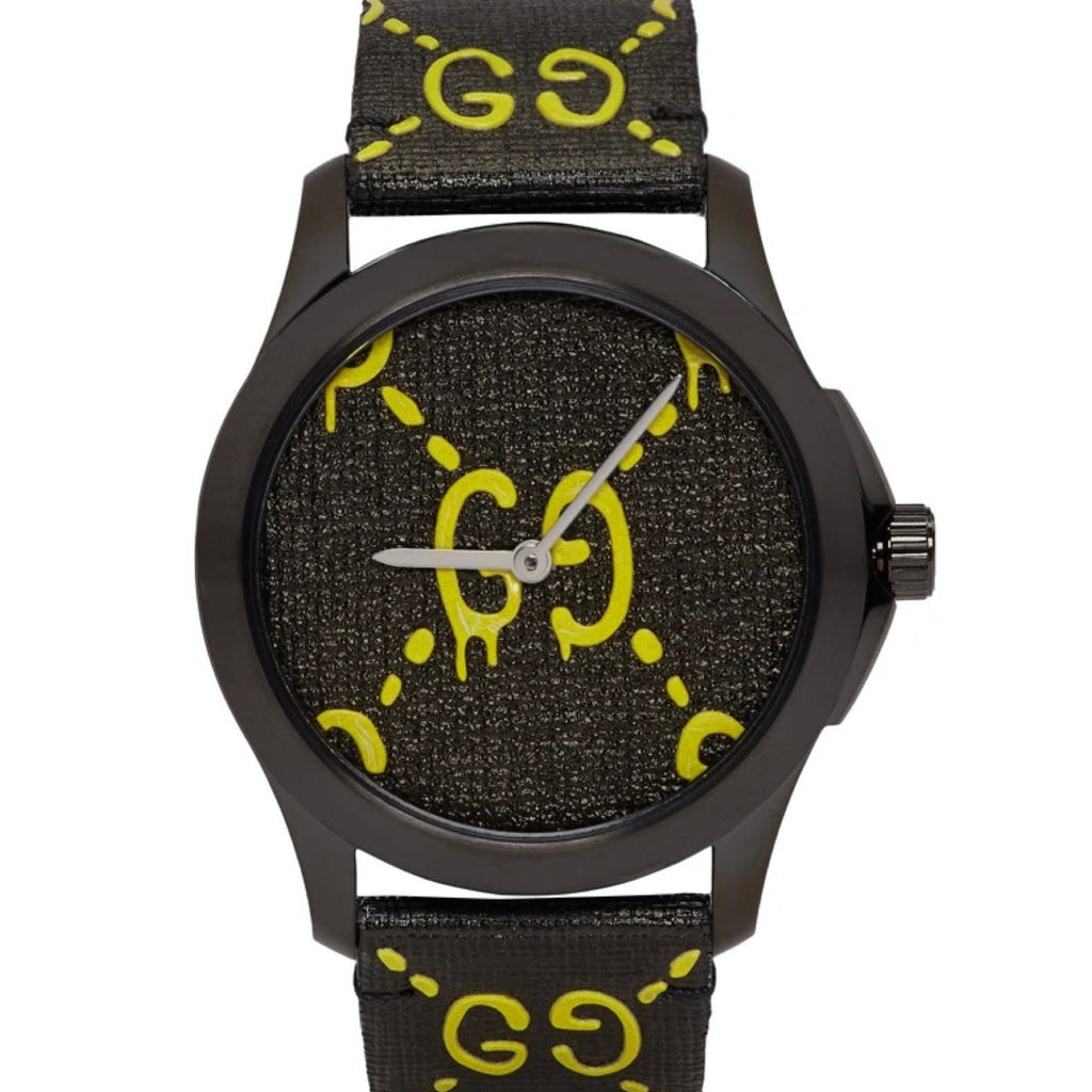 Gucci G Timeless Ghost Black Dial Black Leather Strap Watch For Men - YA1264019 Buy Now By Gucci