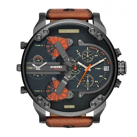 Diesel Mr Daddy 2.0 Chronograph Black Dial Brown Leather Strap Watch For Men - DZ7332 Buy Now By Diesel