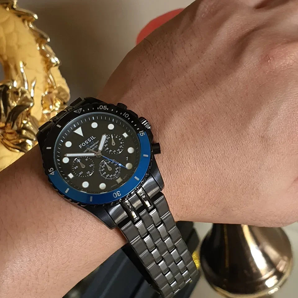 Fossil FB-01 Chronograph Black Dial Grey Steel Strap Watch for Men - FS5835 Buy Now By Fossil