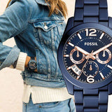 Fossil Riley Quartz Blue Dial Blue Steel Strap Watch for Women - ES4294 Buy Now By Fossil