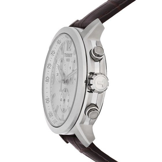 Tissot PRC 200 Chronograph Silver Dial Brown Leather Strap Watch For Men - T055.417.16.037.00 Buy Now By Tissot