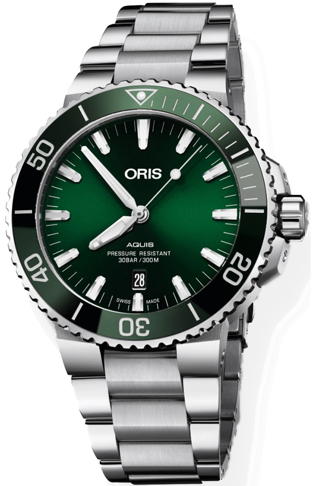 Oris Aquis Date Green Dial Silver Steel Strap Watch for Men - 0173377304157-0782405PEB Buy Now By Oris