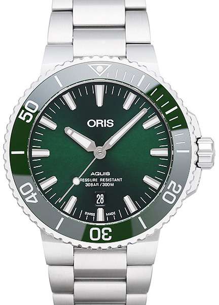 Oris Aquis Date Green Dial Silver Steel Strap Watch for Men - 0173377304157-0782405PEB Buy Now By Oris