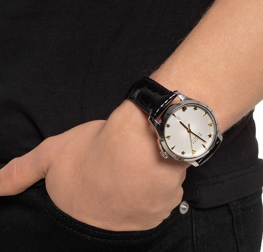 Gucci G Timeless Automatic Silver Dial Black Leather Strap Unisex Watch - YA126468 Buy Now By Gucci