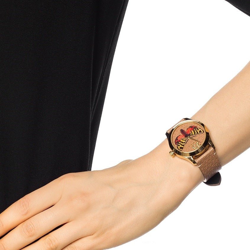 Gucci G Timeless Butterfly Brown Dial Brown Leather Strap Watch For Women - YA1264063 Buy Now By Gucci
