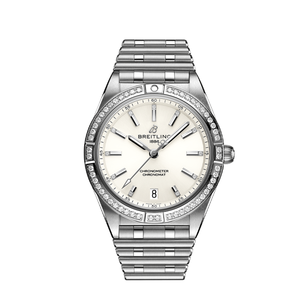 Breitling Chronomat Automatic 36 Diamonds White Dial Silver Steel Strap Watch for Women - A10380591A1A1 Buy Now By Breitling