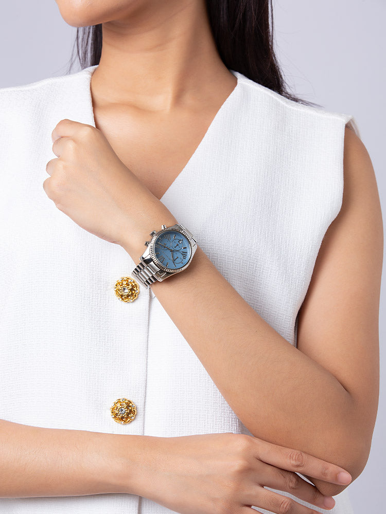 Michael Kors Lexington Chronograph Blue Dial Silver Steel Strap Watch For Women - MK7215 Buy Now By Michael Kors