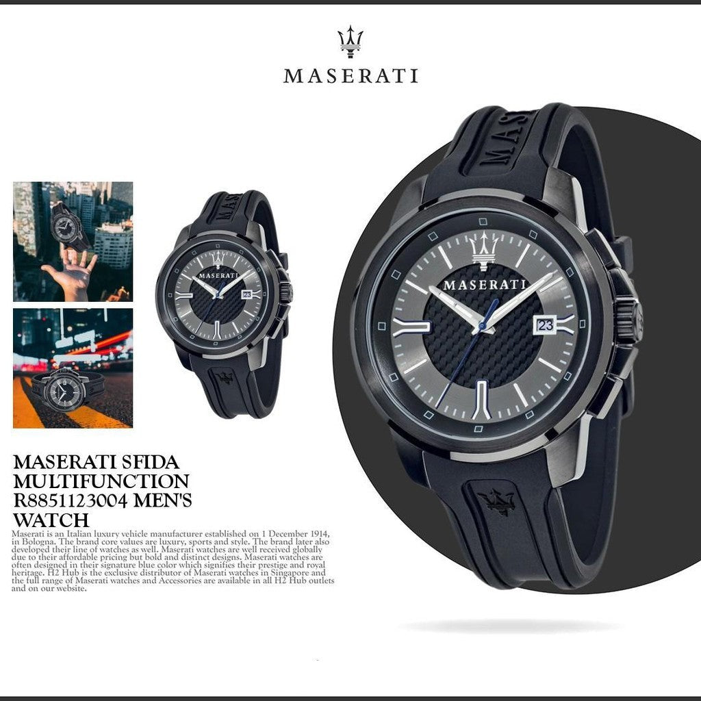 Maserati SFIDA Black Dial Black Rubber Strap Watch For Men - R8851123004 Buy Now By Maserati