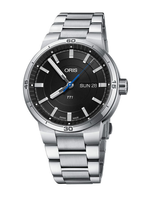 Oris TT1 Day Date Black Dial Silver Steel Strap Watch for Men - 0173577524154-0782408 Buy Now By Oris