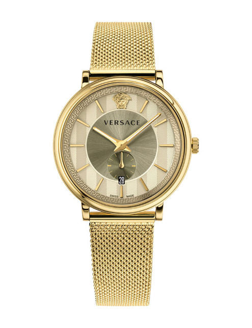 Versace V Circle Quartz Gold Dial Gold Mesh Bracelet Watch For Men - VBQ070017 Buy Now By Versace