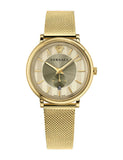 Versace V Circle Quartz Gold Dial Gold Mesh Bracelet Watch For Men - VBQ070017 Buy Now By Versace