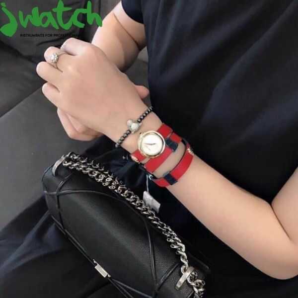 Versace V-Flare Quartz Silver Dial Red Leather Strap Watch for Women - VEBN00418 Buy Now By Versace