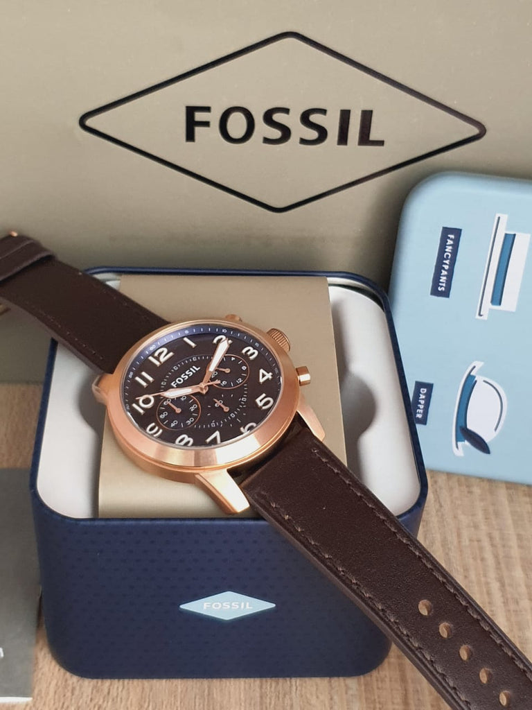 Fossil Pilot 54 Chronograph Blue Dial Brown Leather Strap Watch for Men - FS5204 Buy Now By Fossil