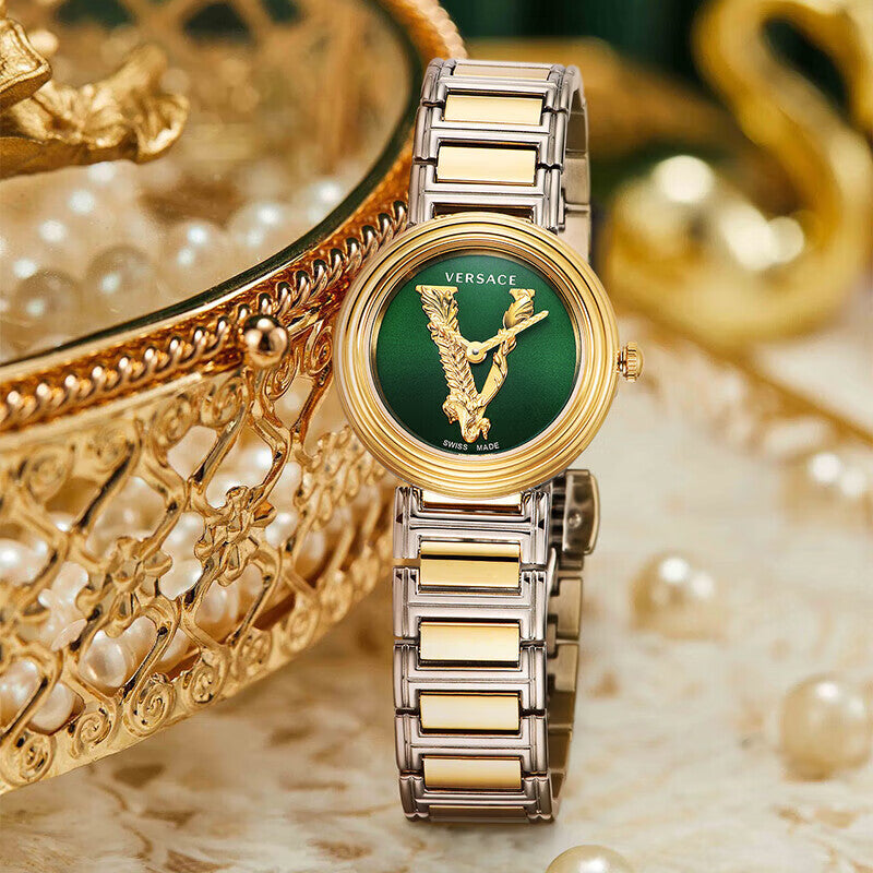 Versace Virtus Quartz Green Dial Two Tone Steel Strap Watch For Women - VET300821 Buy Now By Versace