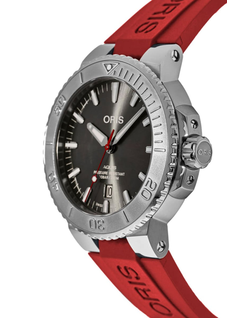Oris Aquis Date Relief Grey Dial Red Rubber Strap Watch for Men - 0173377304153-0742466EB Buy Now By Oris