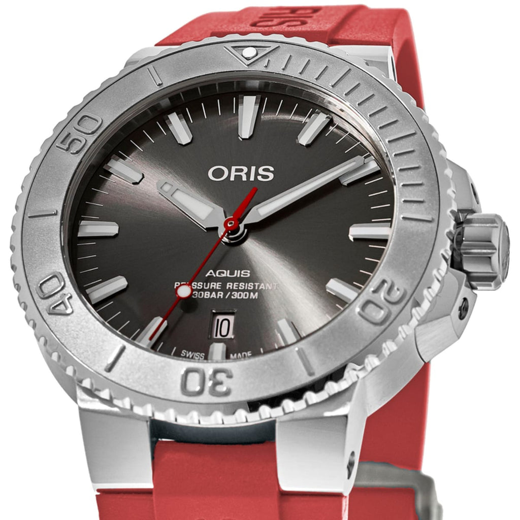 Oris Aquis Date Relief Grey Dial Red Rubber Strap Watch for Men - 0173377304153-0742466EB Buy Now By Oris