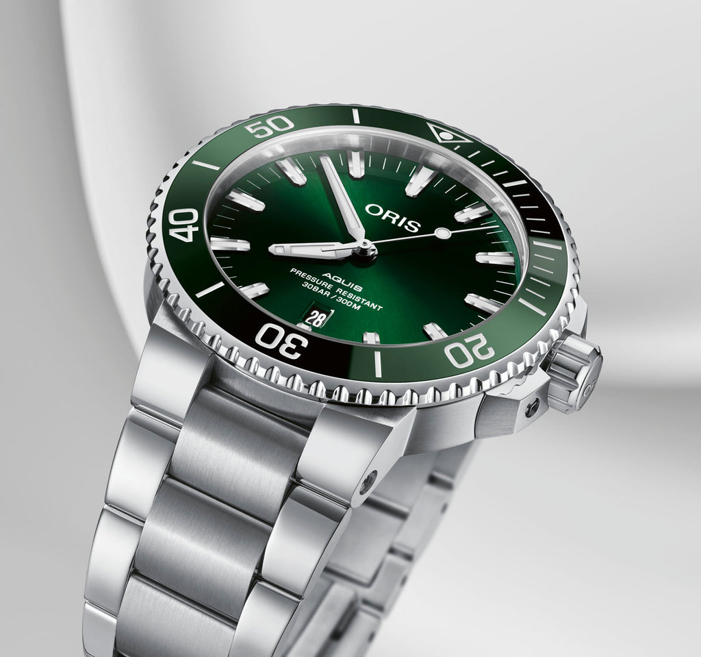 Oris Aquis Date Green Dial Silver Steel Strap Watch for Men - 0173377304157-0782405PEB Buy Now By Oris