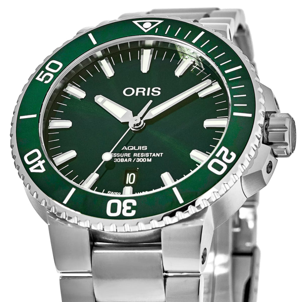 Oris Aquis Date Green Dial Silver Steel Strap Watch for Men - 0173377304157-0782405PEB Buy Now By Oris