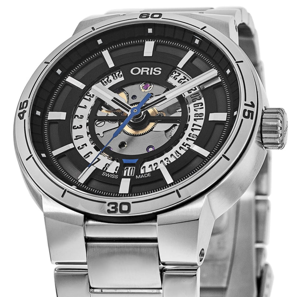 Oris TT1 Engine Date Skeleton Black Dial Silver Steel Strap Watch for Men - 0173377524124-0782408 Buy Now By Oris