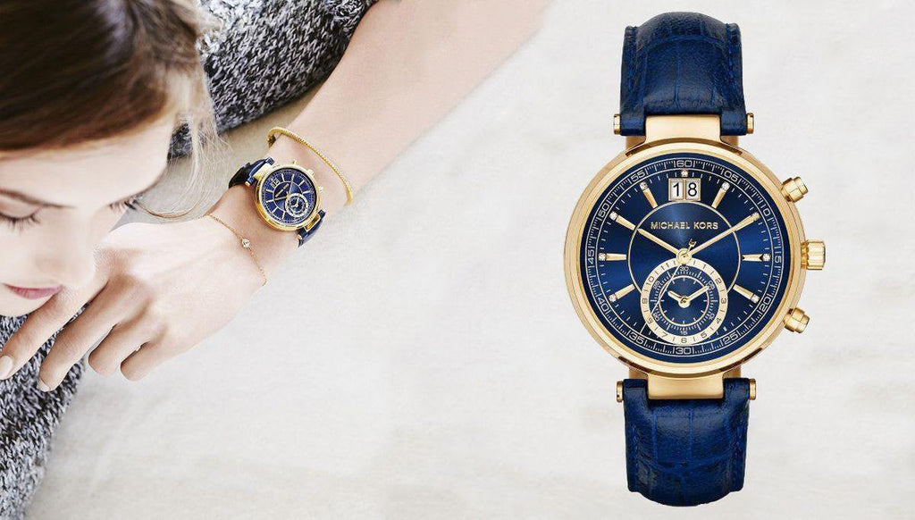 Michael Kors Sawyer Blue Dial Blue Leather Strap Watch for Women - MK2425 Buy Now By Michael Kors