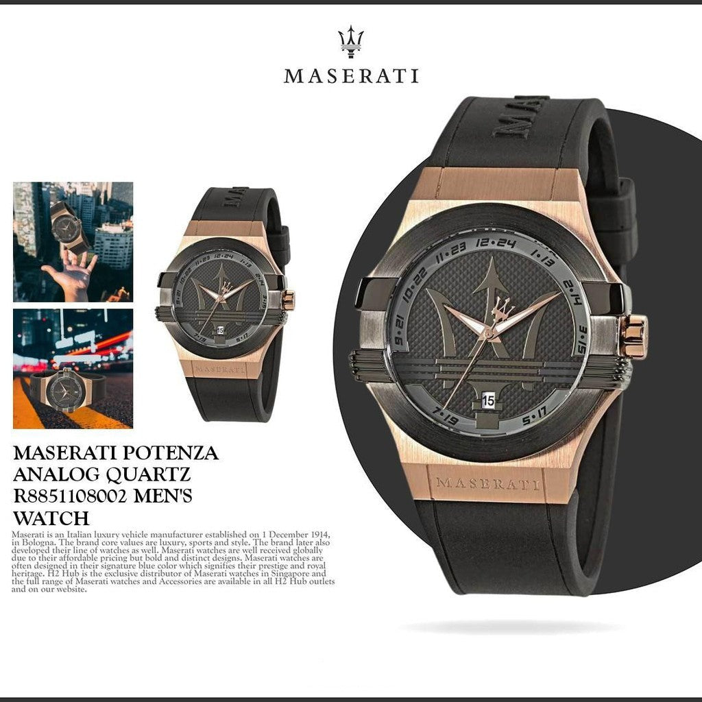 Maserati Potenza Black & Rose Gold Dial Black Rubber Strap Watch For Men - R8851108002 Buy Now By Maserati