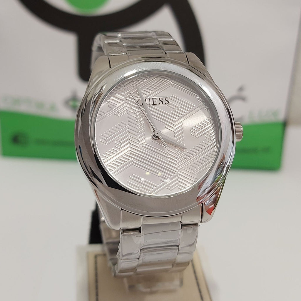 Guess Cubed Analog Silver Dial Silver Steel Strap Watch For Women - GW0606L1