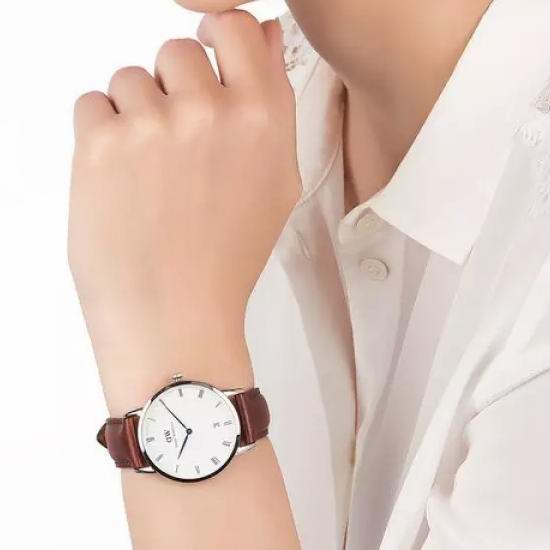 Daniel Wellington Dapper Bristol White Dial Brown Leather Strap Watch For Women - DW00100098 Buy Now By Daniel Wellington
