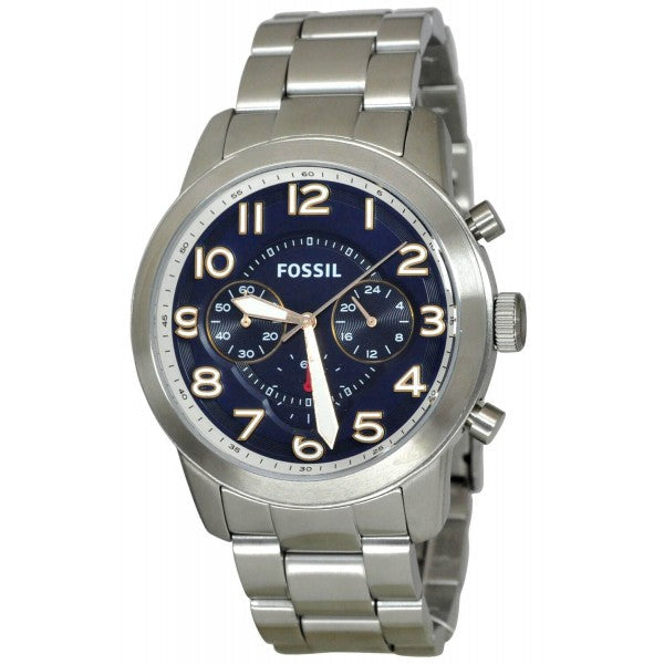 Fossil Pilot 54 Chronograph Navy Blue Dial Silver Steel Strap Watch for Men - FS5203 Buy Now By Fossil