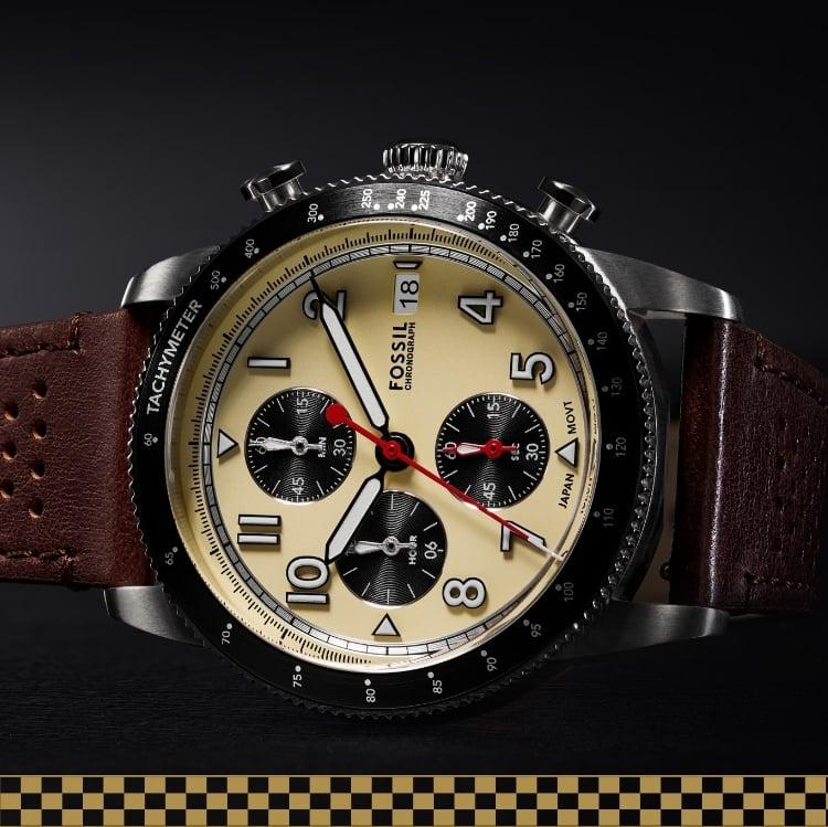 Fossil Sport Tourer Chronograph White Dial Brown Leather Strap Watch for Men - FS6042 Buy Now By Fossil