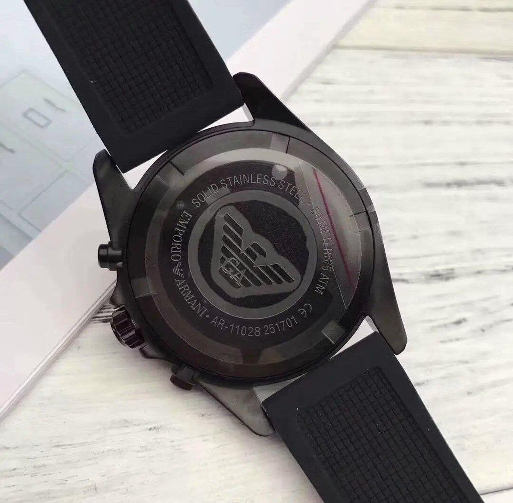 Emporio Armani Giovanni Chronograph Black Dial Black Rubber Strap Watch For Men - AR11028 Buy Now By Emporio Armani